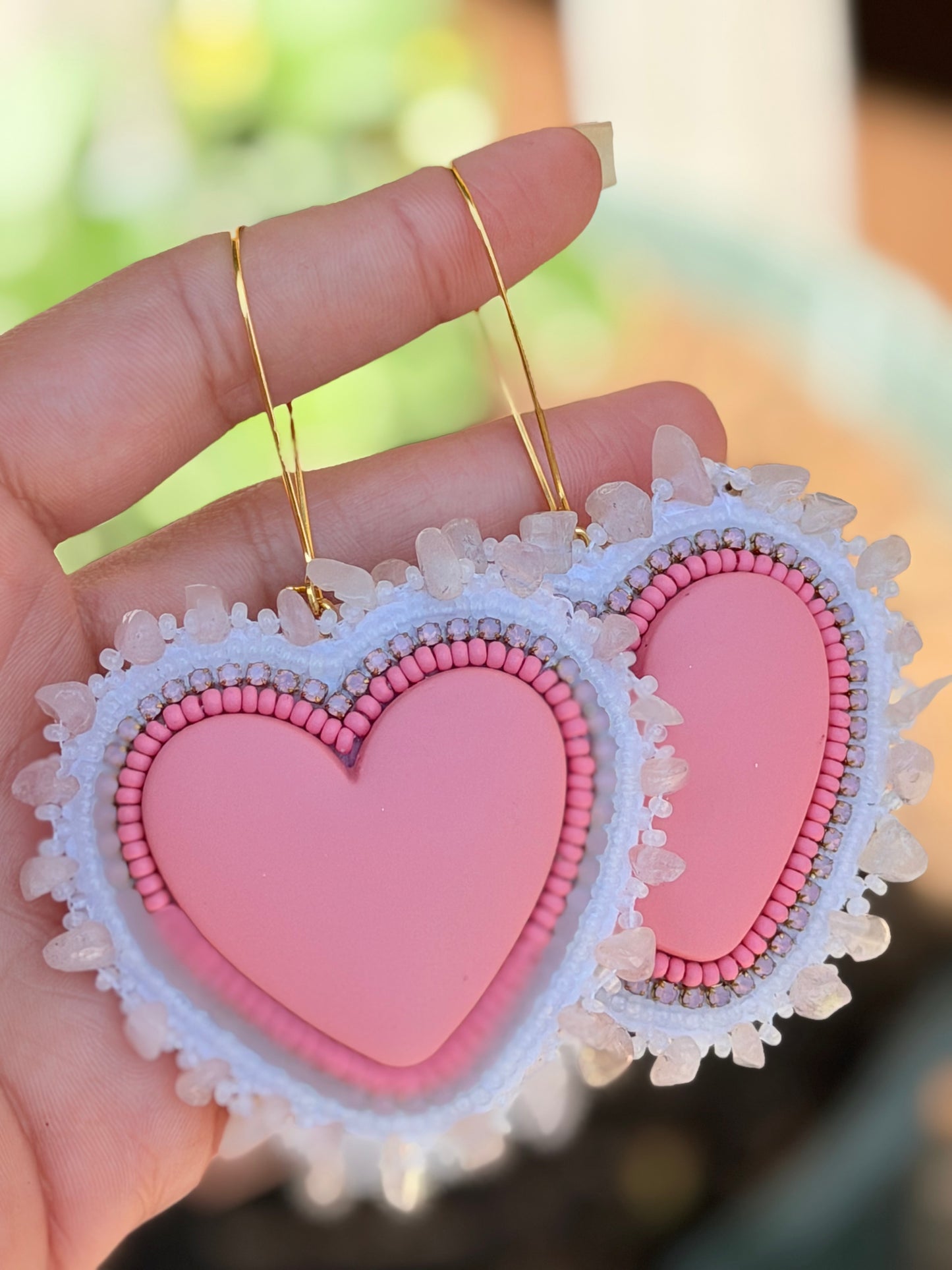 Rose quartz edging pink earrings