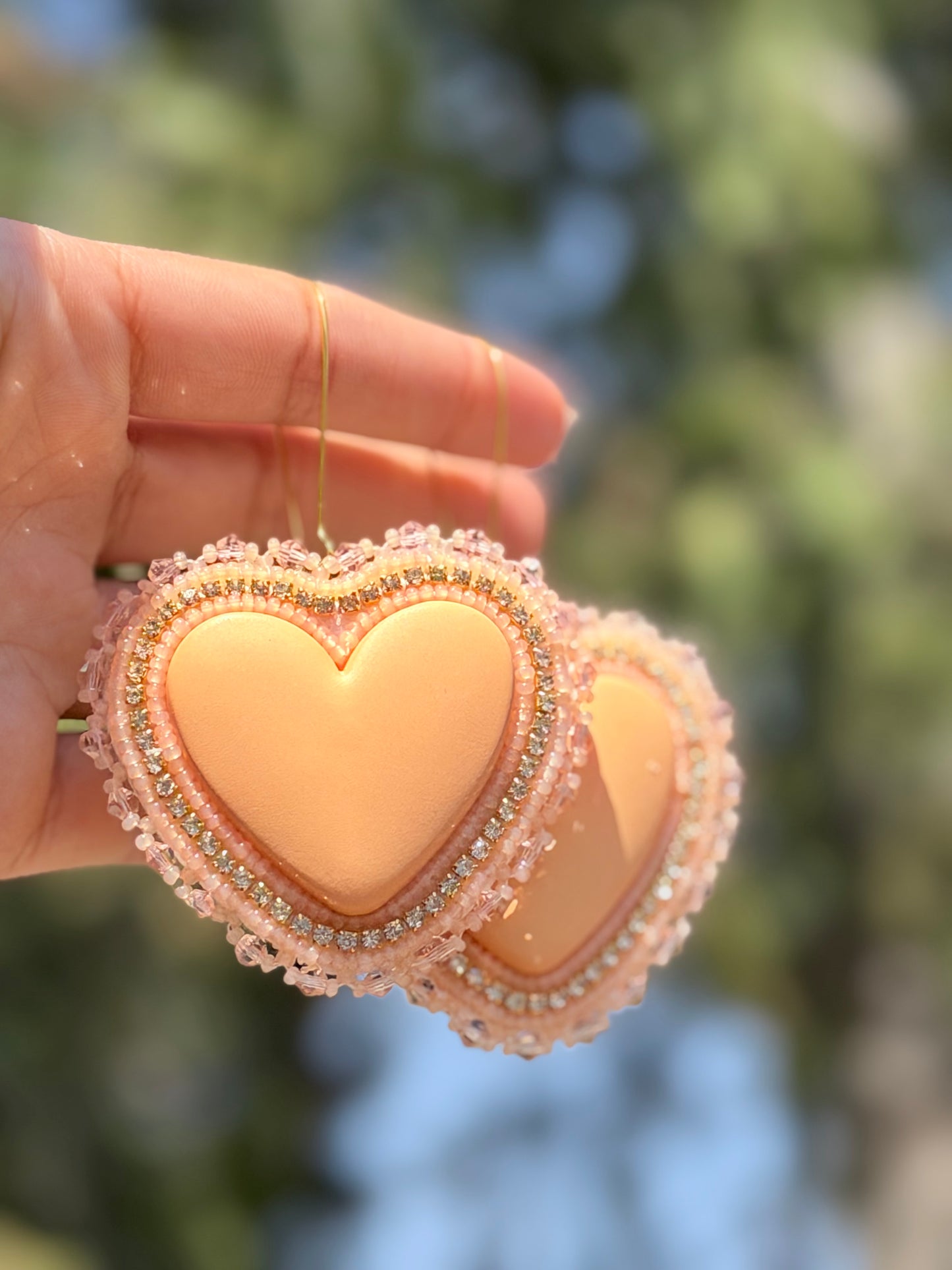 Peach heart earrings