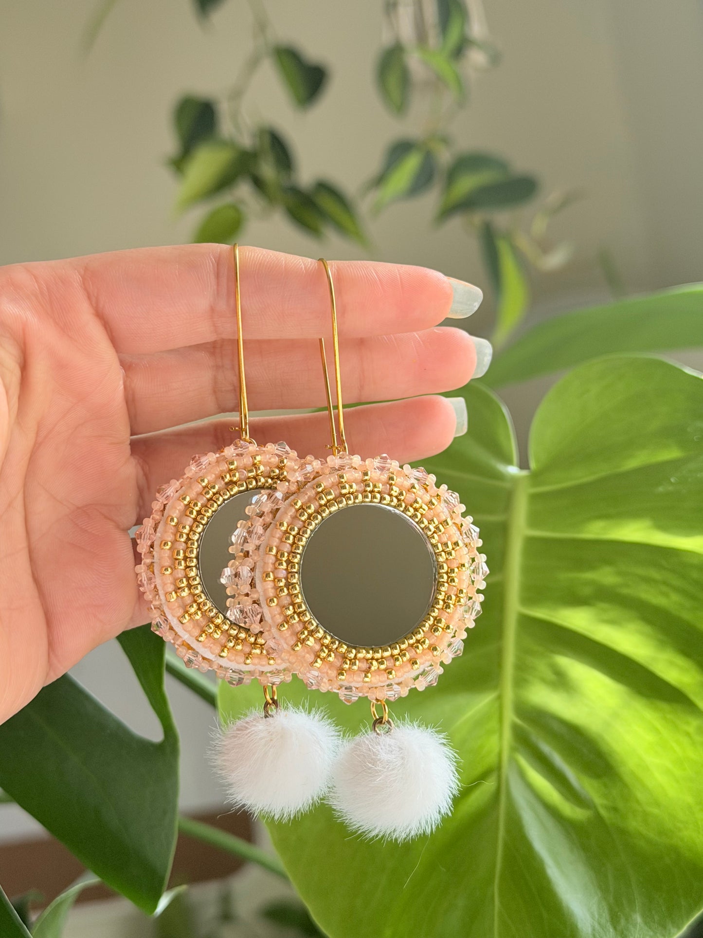 Golden peach puff earrings