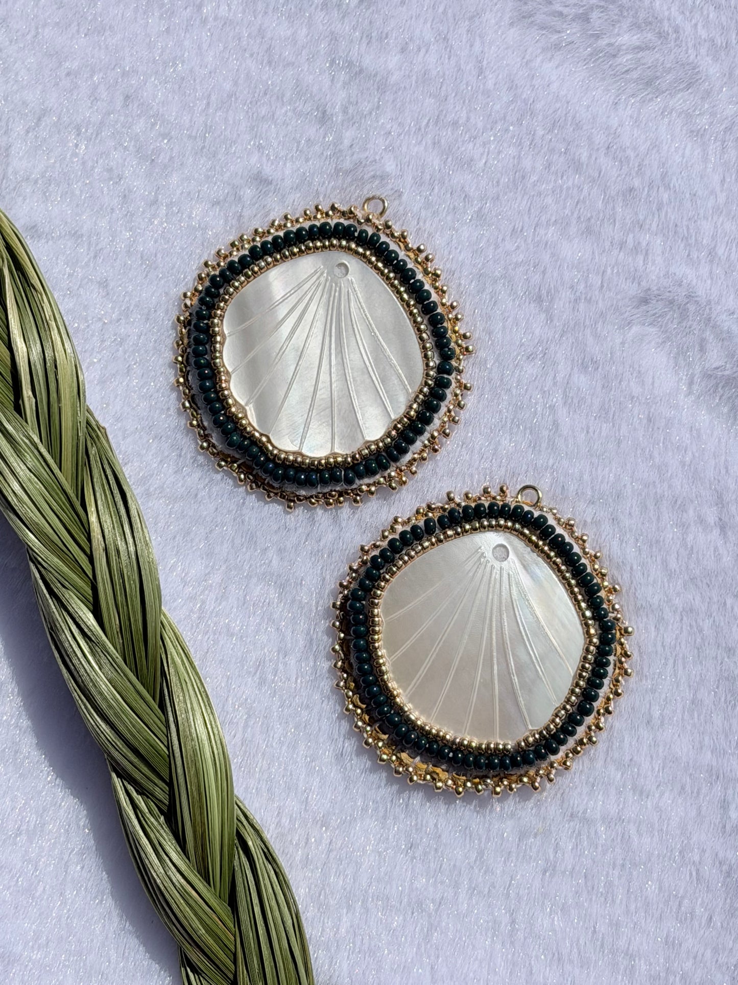 Mother of pearl forest green shell earrings