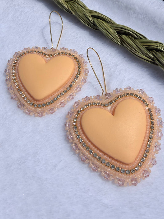 Peach heart earrings