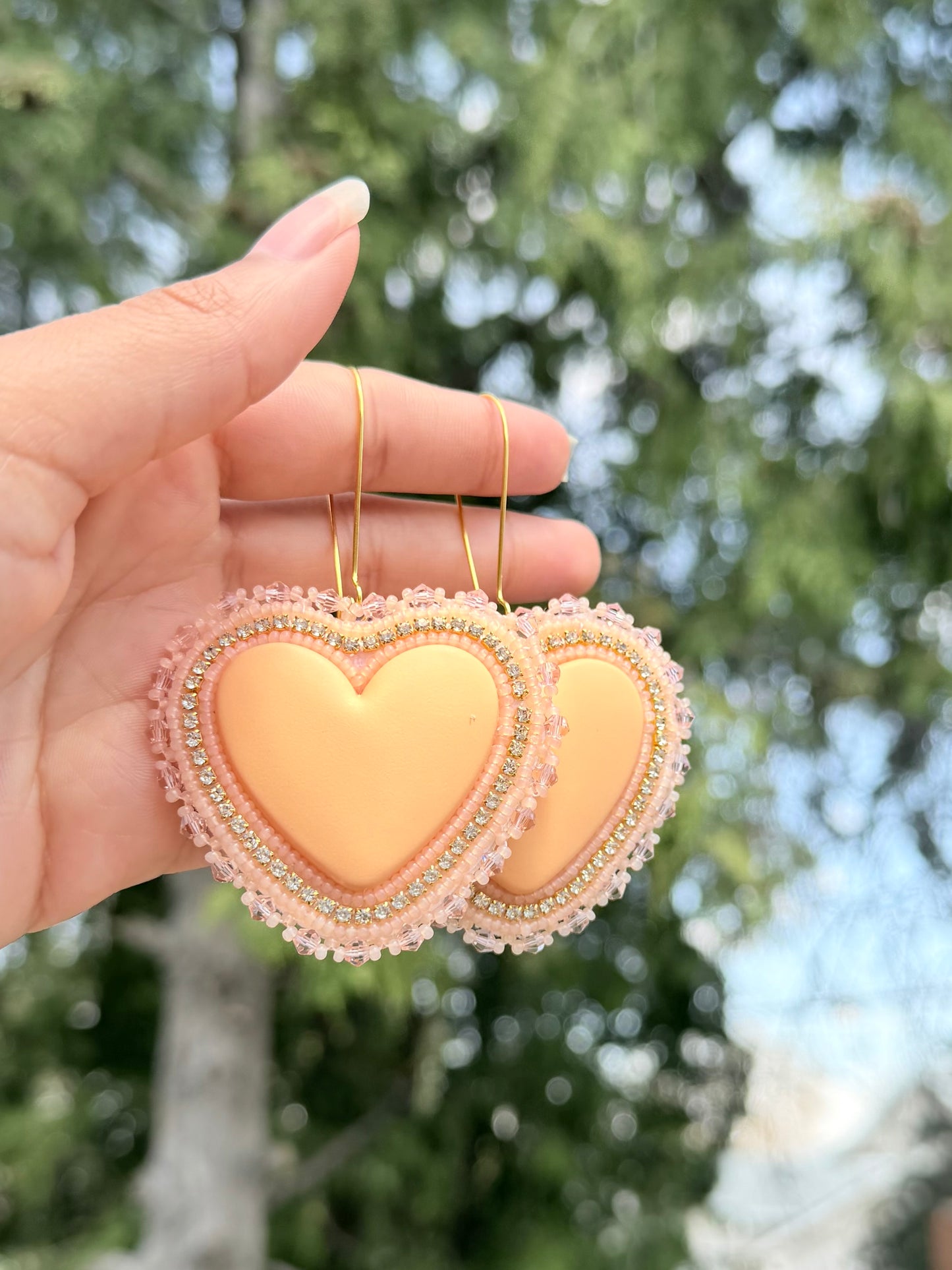 Peach heart earrings