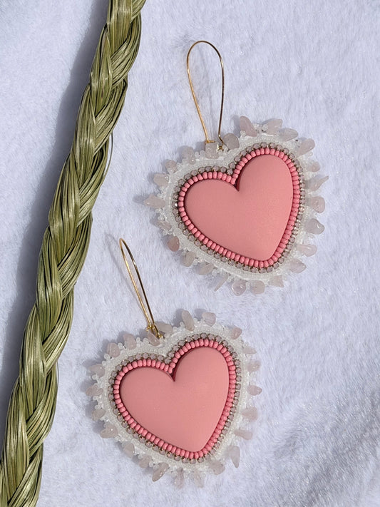 Rose quartz edging pink earrings