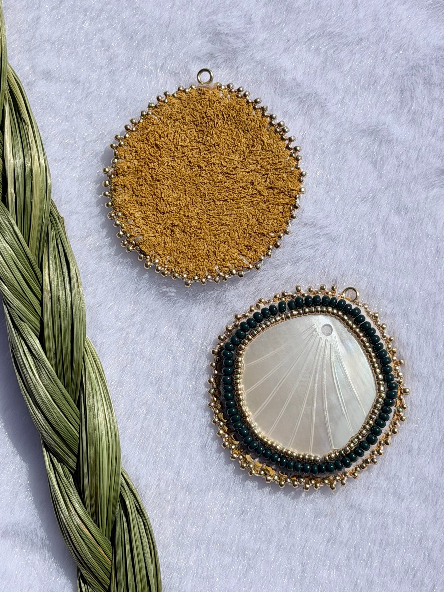 Mother of pearl forest green shell earrings